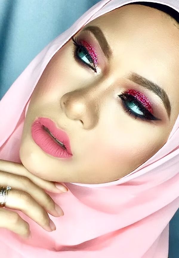 Colourful editorial makeup with hijab styling